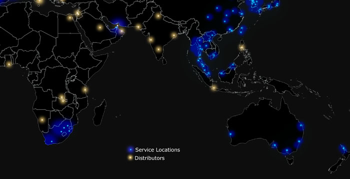 LECO Asia-Pac-Rim map of Service Locations and Distributors