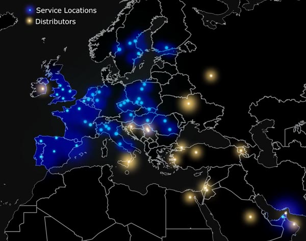 LECO Europe map-section service locations and distributors